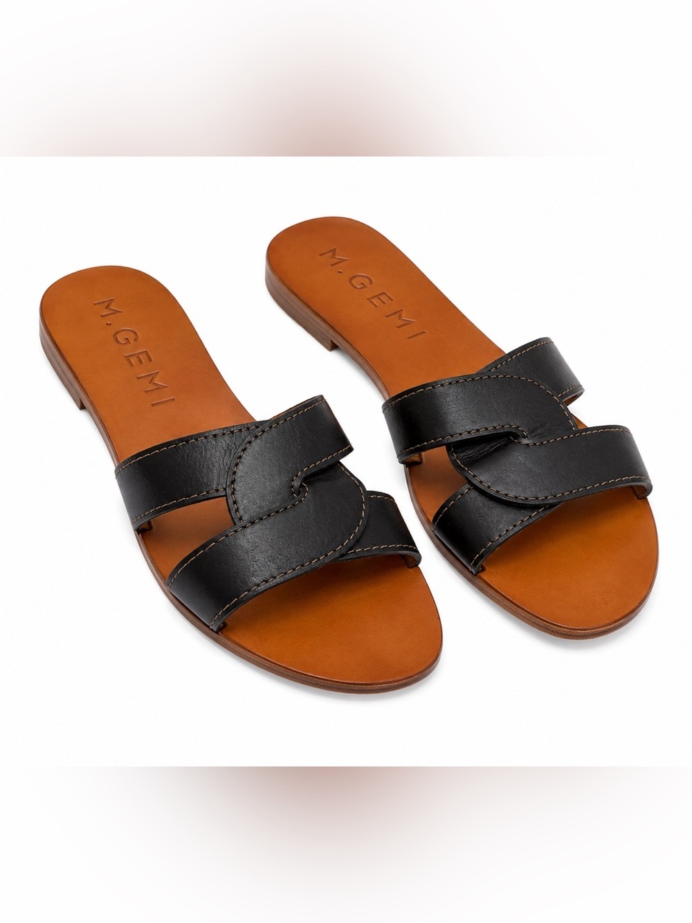 M.Gemi Black Italian Leather Slide Sandals EU 40